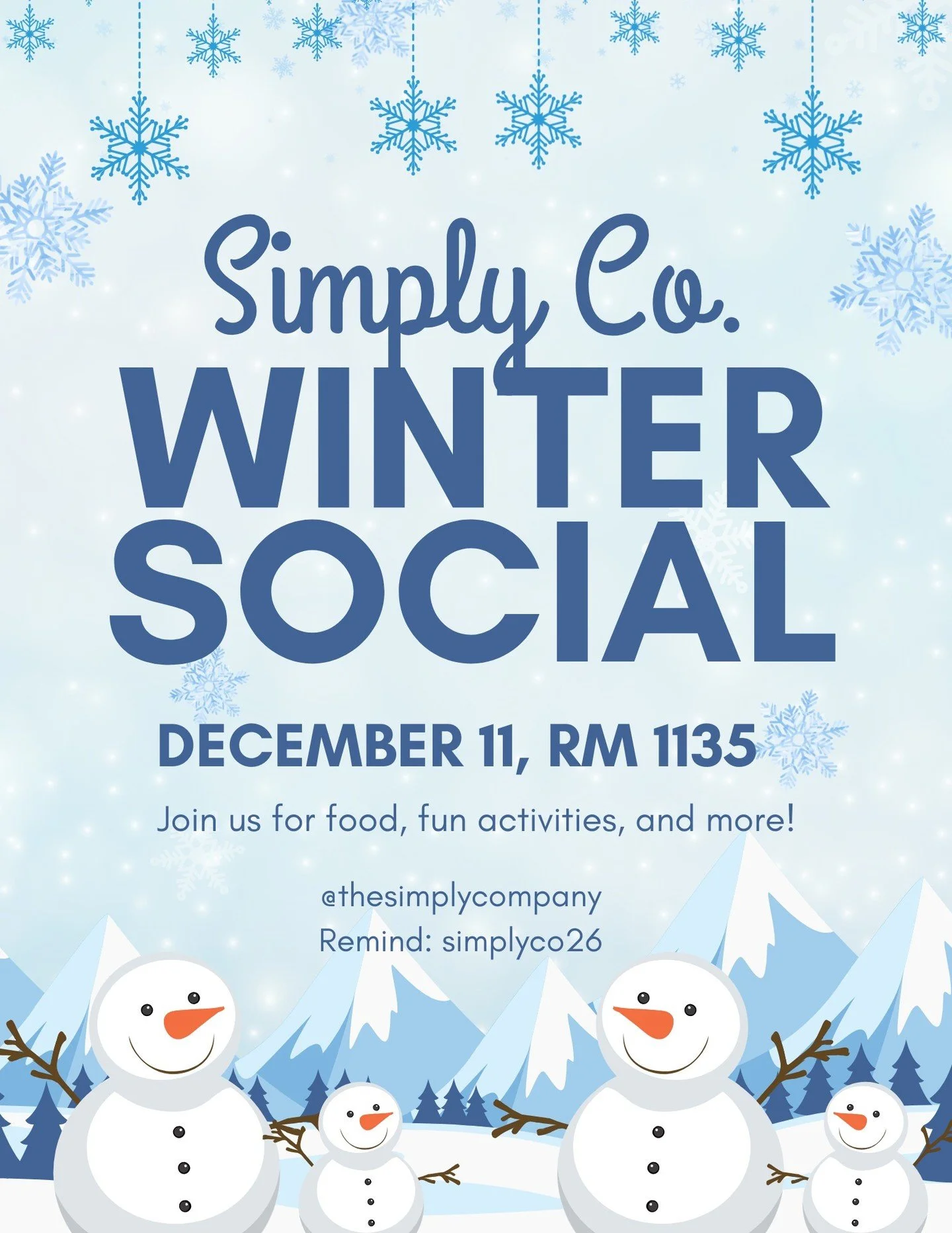 We are having our winter social tomorrow, so make sure to join us for food, fun activities, and updates! See everyone there!