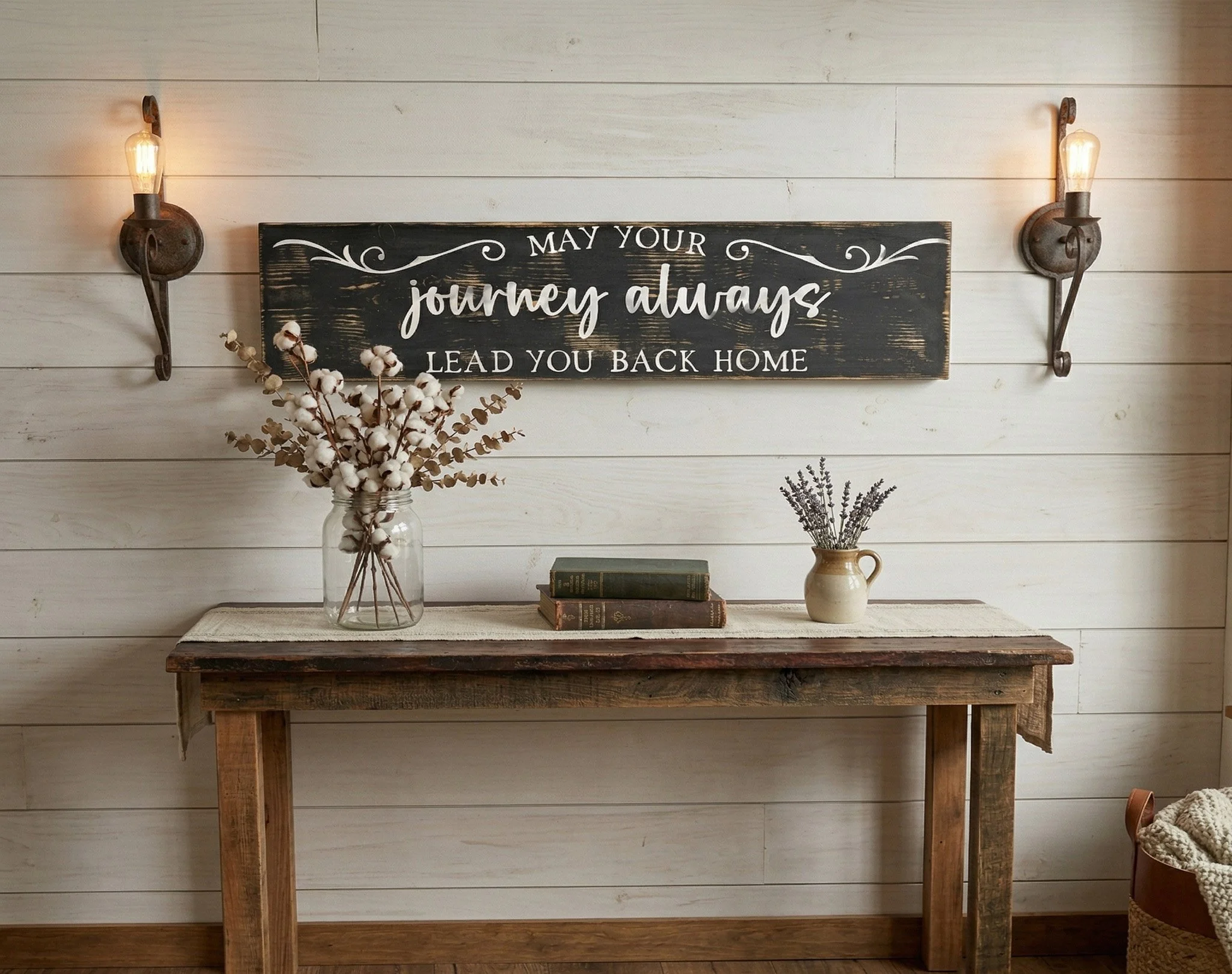 Rustic Painted Wood Home Sign