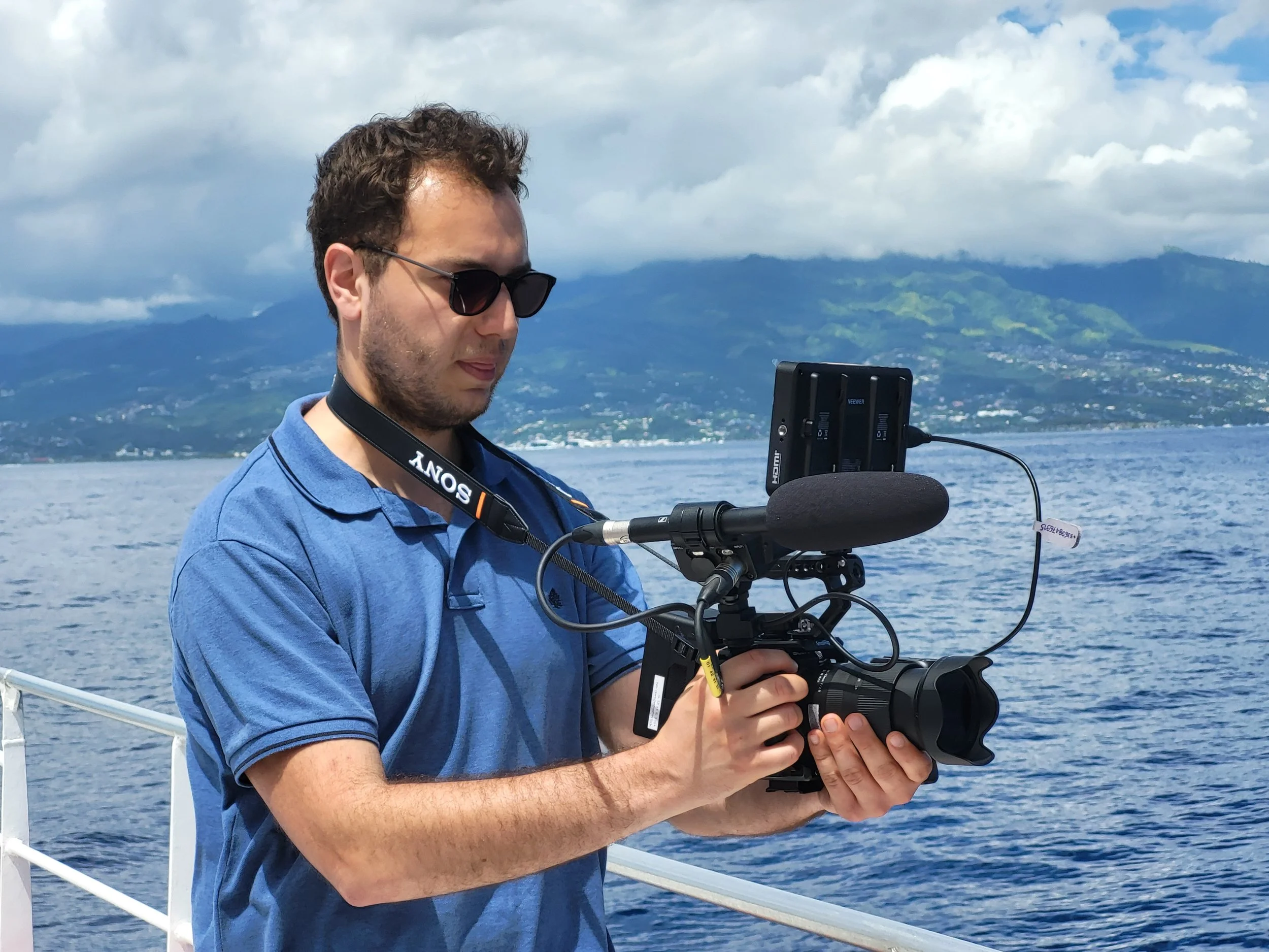 Shooting aboard a ferry between Moorea and Tahiti.