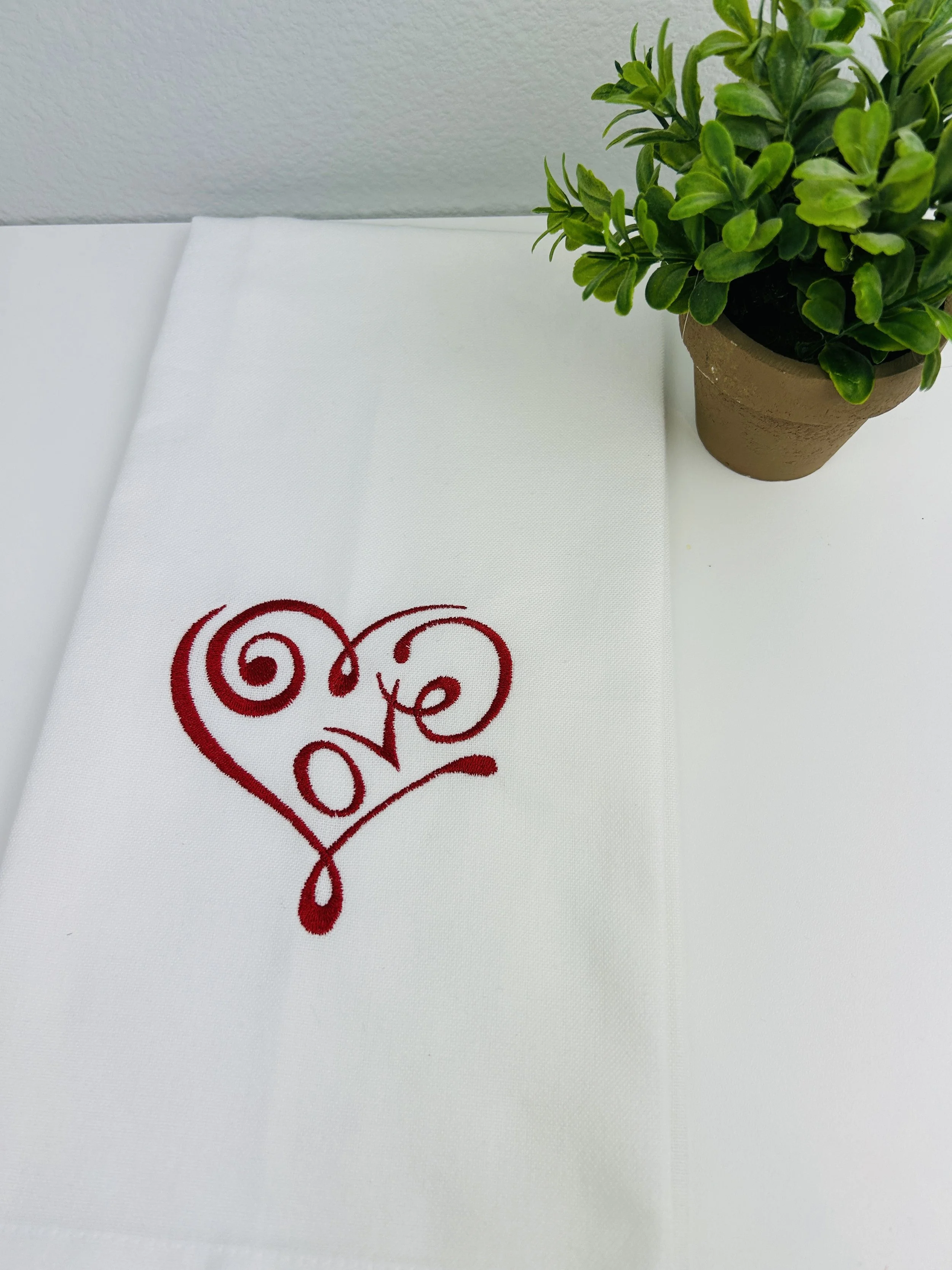 Love Embroidered Kitchen Towel