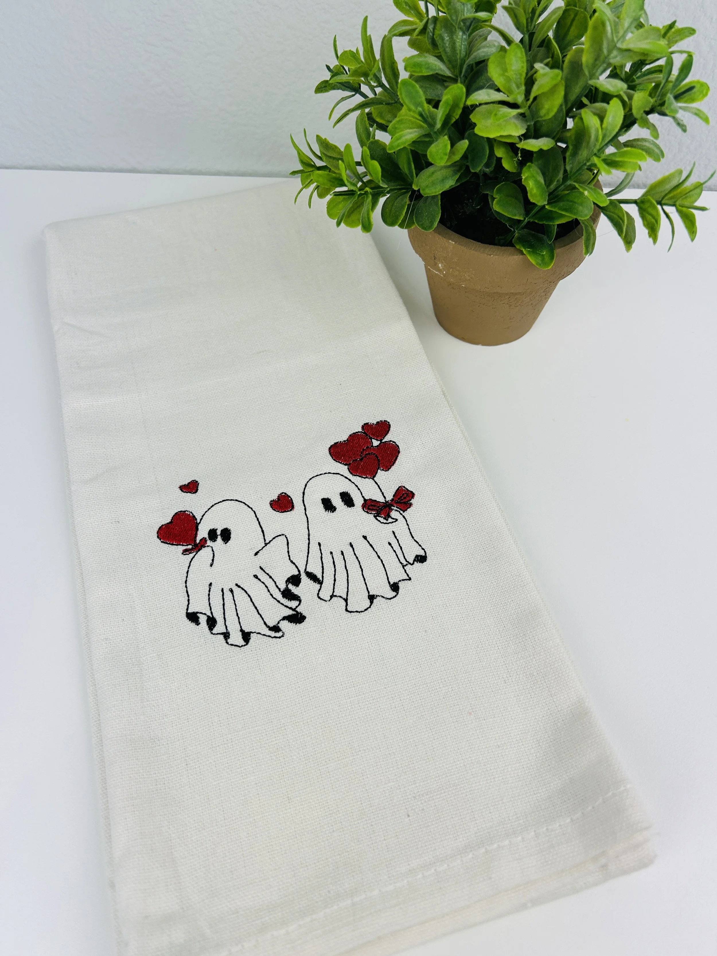 Valentine Ghost Embroidered Towel