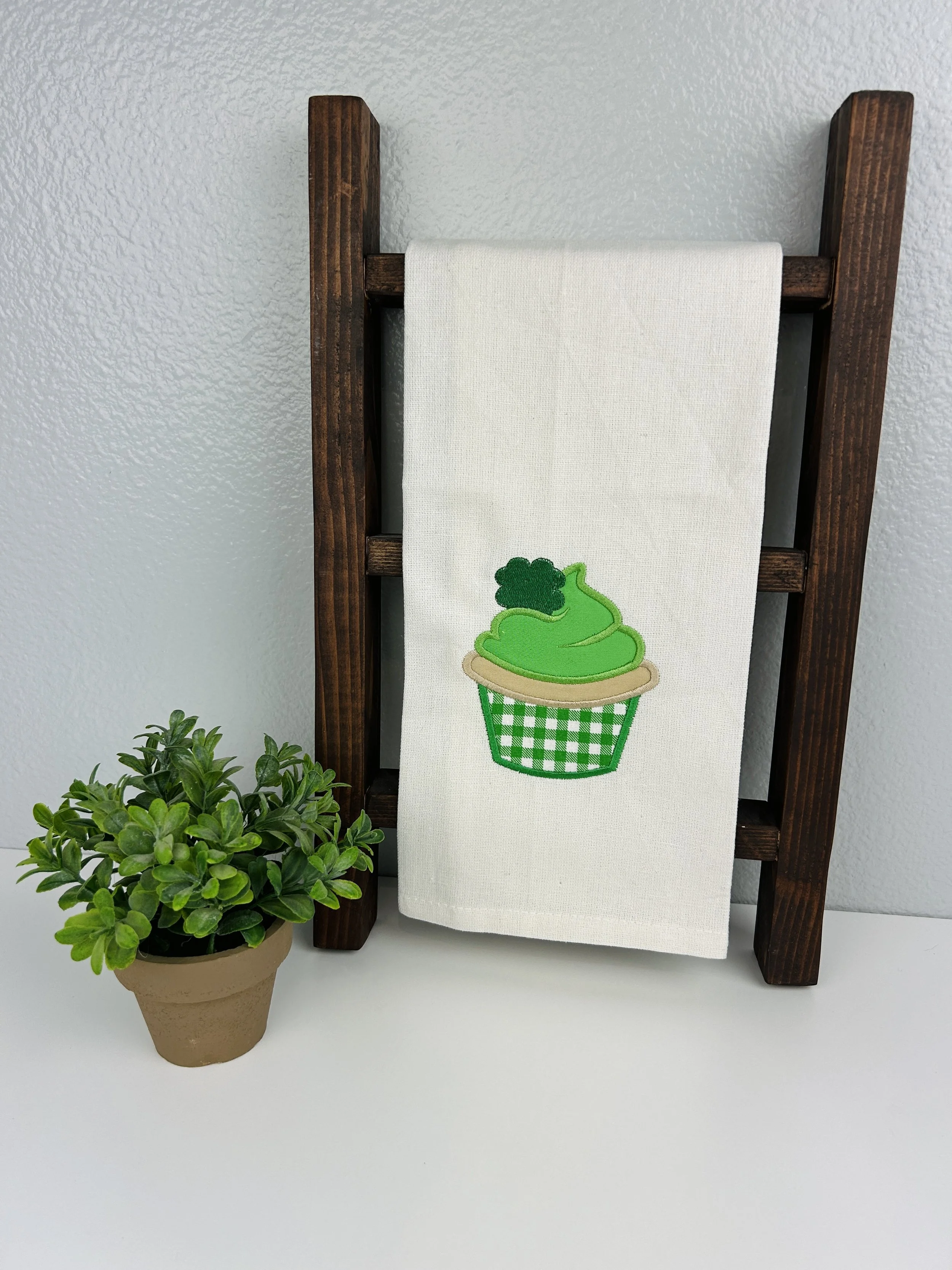 St. Patrick's Day Cupcake Embroidered Kitchen Towel