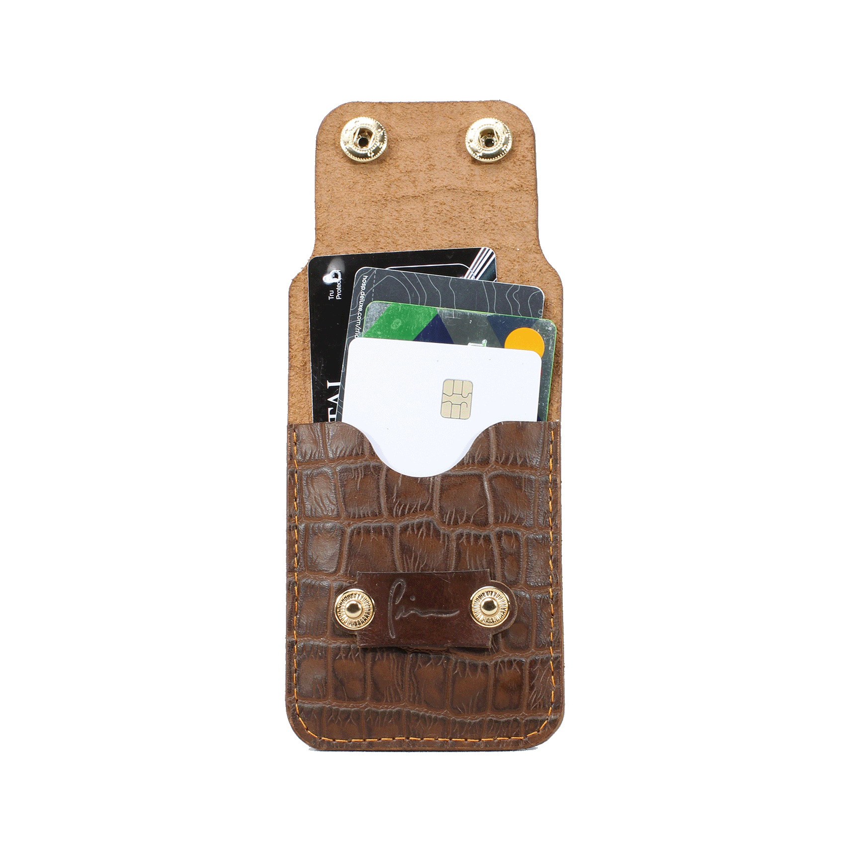 Double Snap Card Holder Brown Croc - Open.png