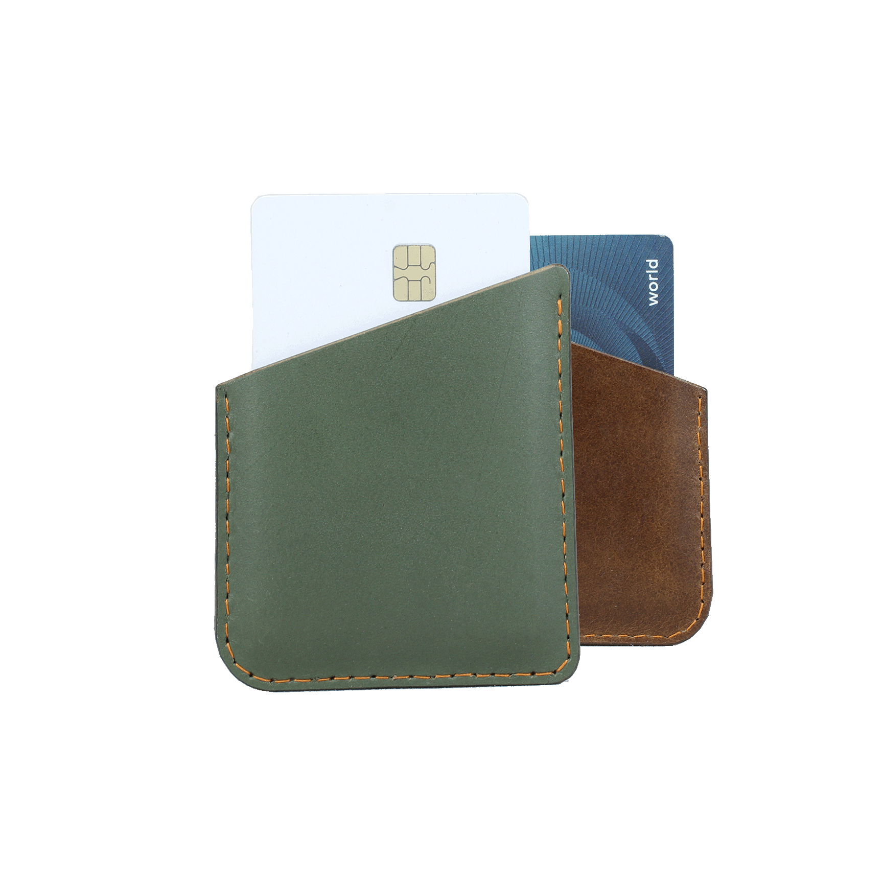 The Oblique Card Sleeve - Caramel + Green - Card Back + Front.png