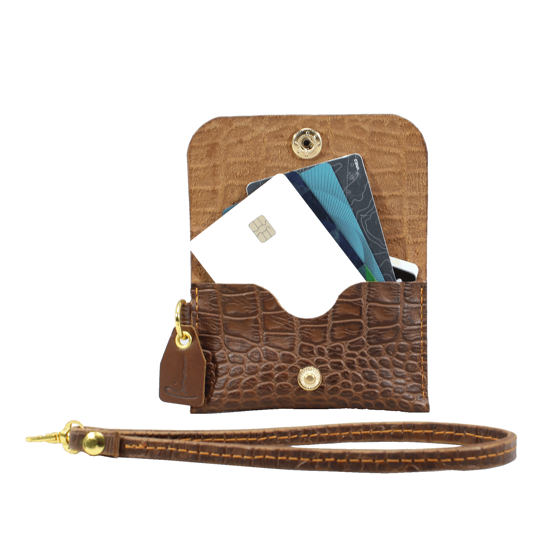 Mini Card Holder Brown Croc - Front Open w Strap.png