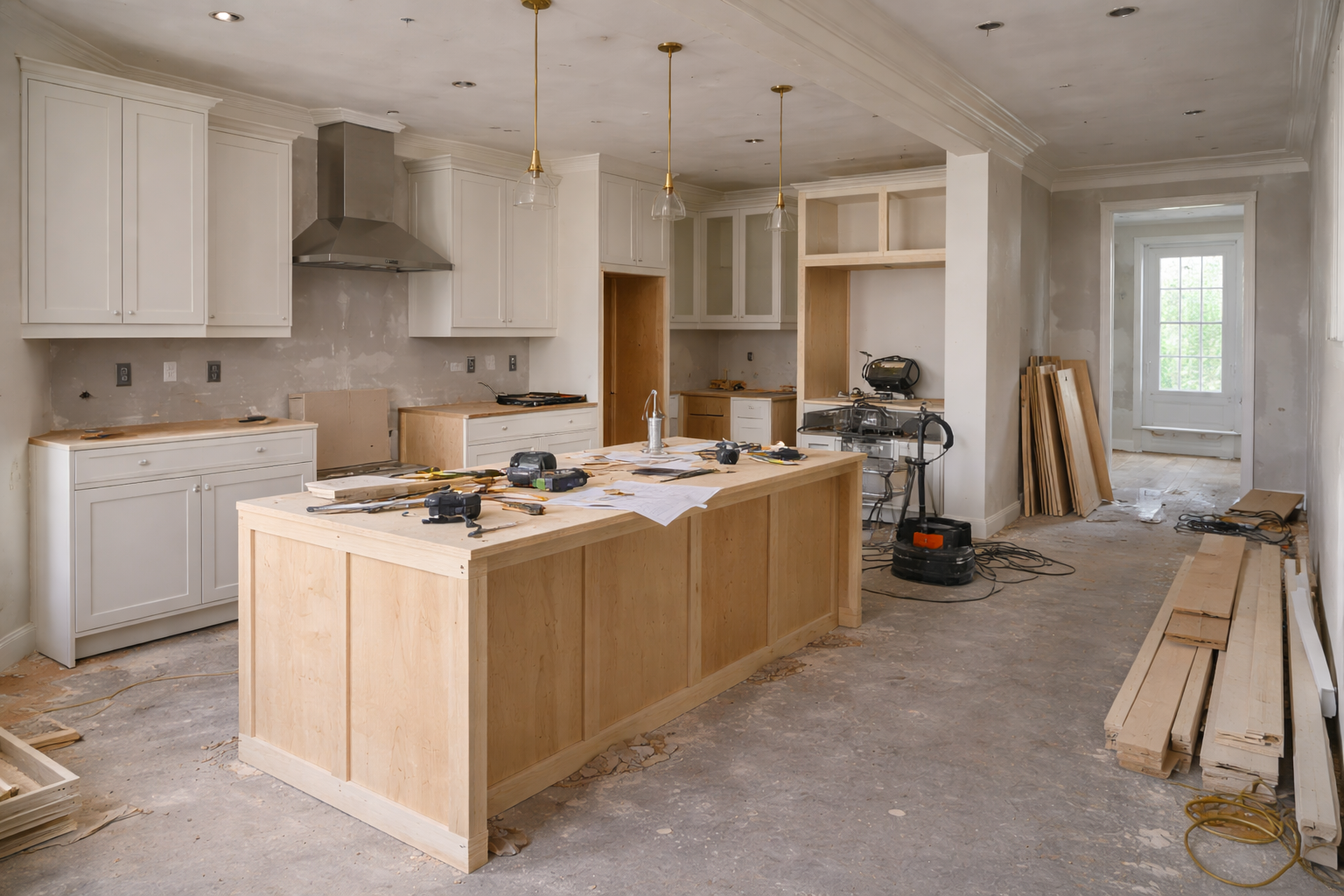 Kitchen under construction in a custom home