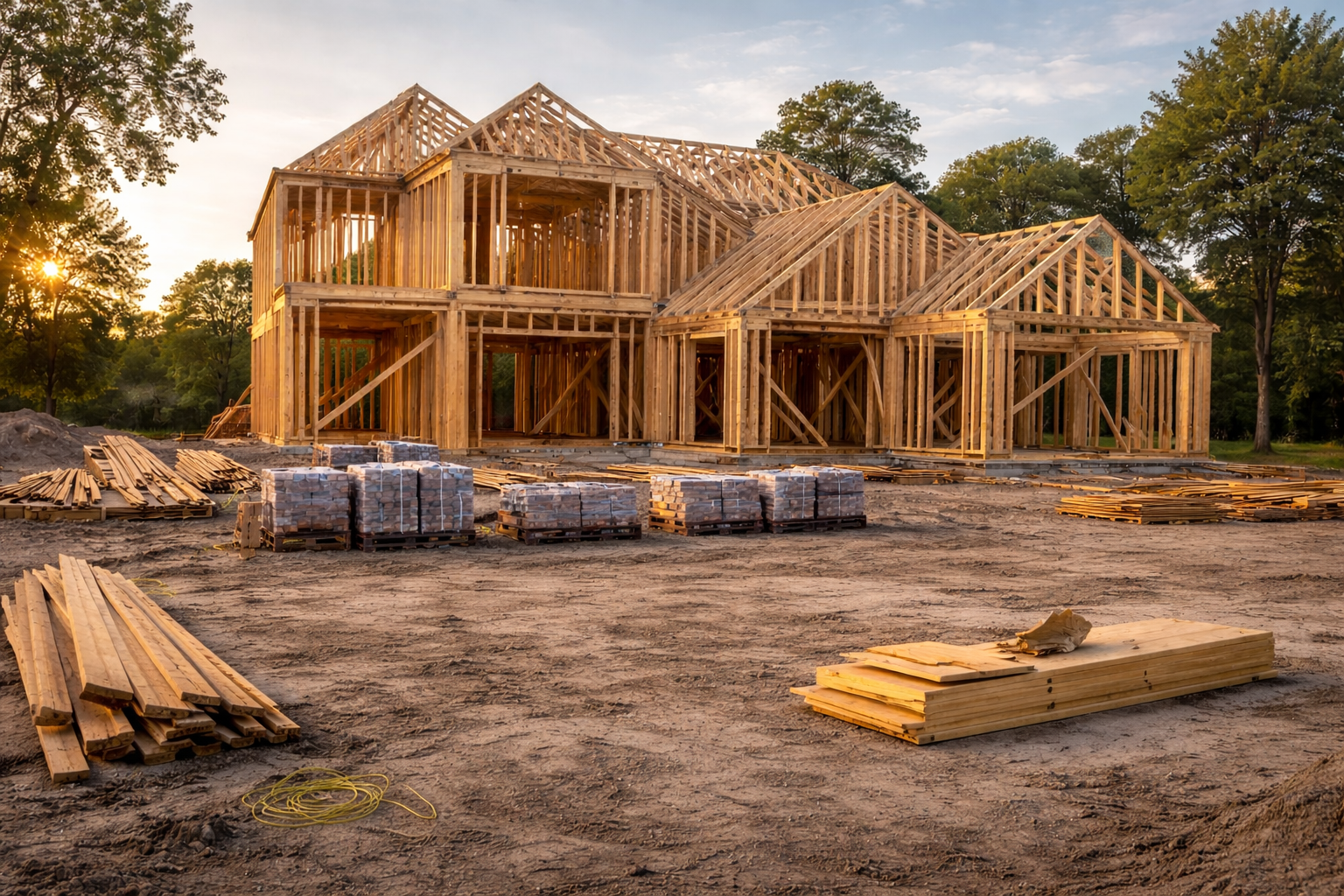 Framed homesite during custom home construction