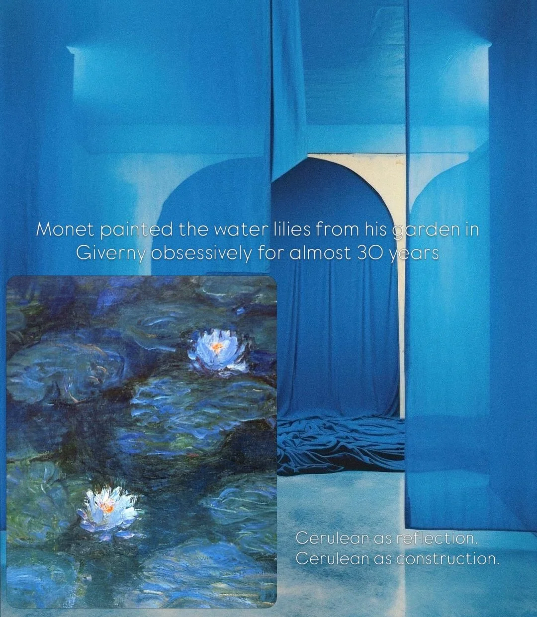 Cerulean references, saved for the mood: architectural blue, negative space, graphic reduction.

The first image feels like walking inside the color.

A beginning in blue.
CERULEAN, coming soon.

Visual references via Pinterest.