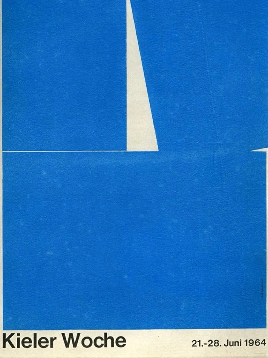 A fragment of blue from Kieler Woche, 1964 &mdash; a sailing poster by Hans Hillmann.

Graphic, nautical, almost abstract.
A sail becomes a shape.
A color becomes the mood.

CERULEAN is beginning here.