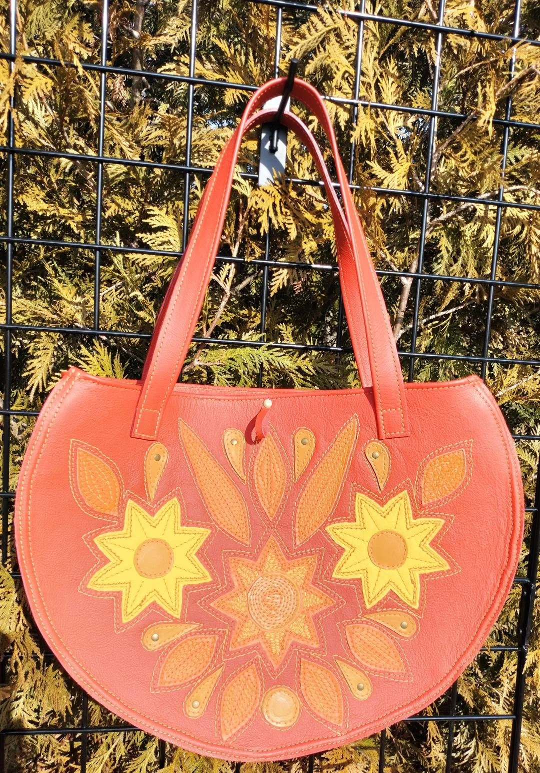 Vibrant Mandala Leather Tote in Paprika