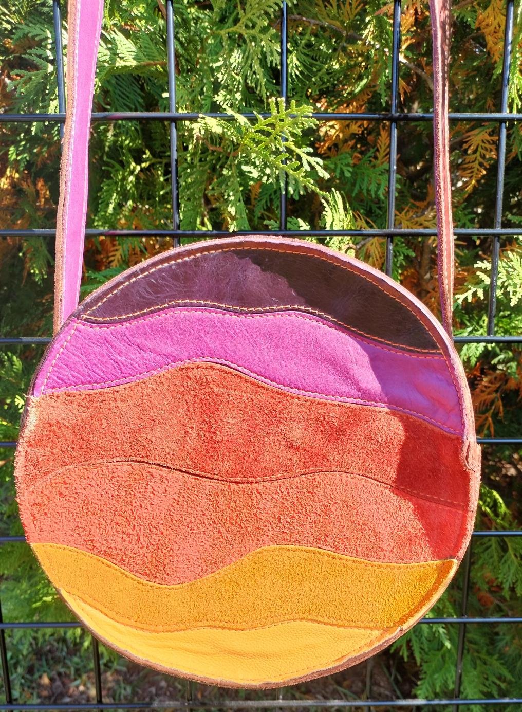 Round Leather Purse with Sunset