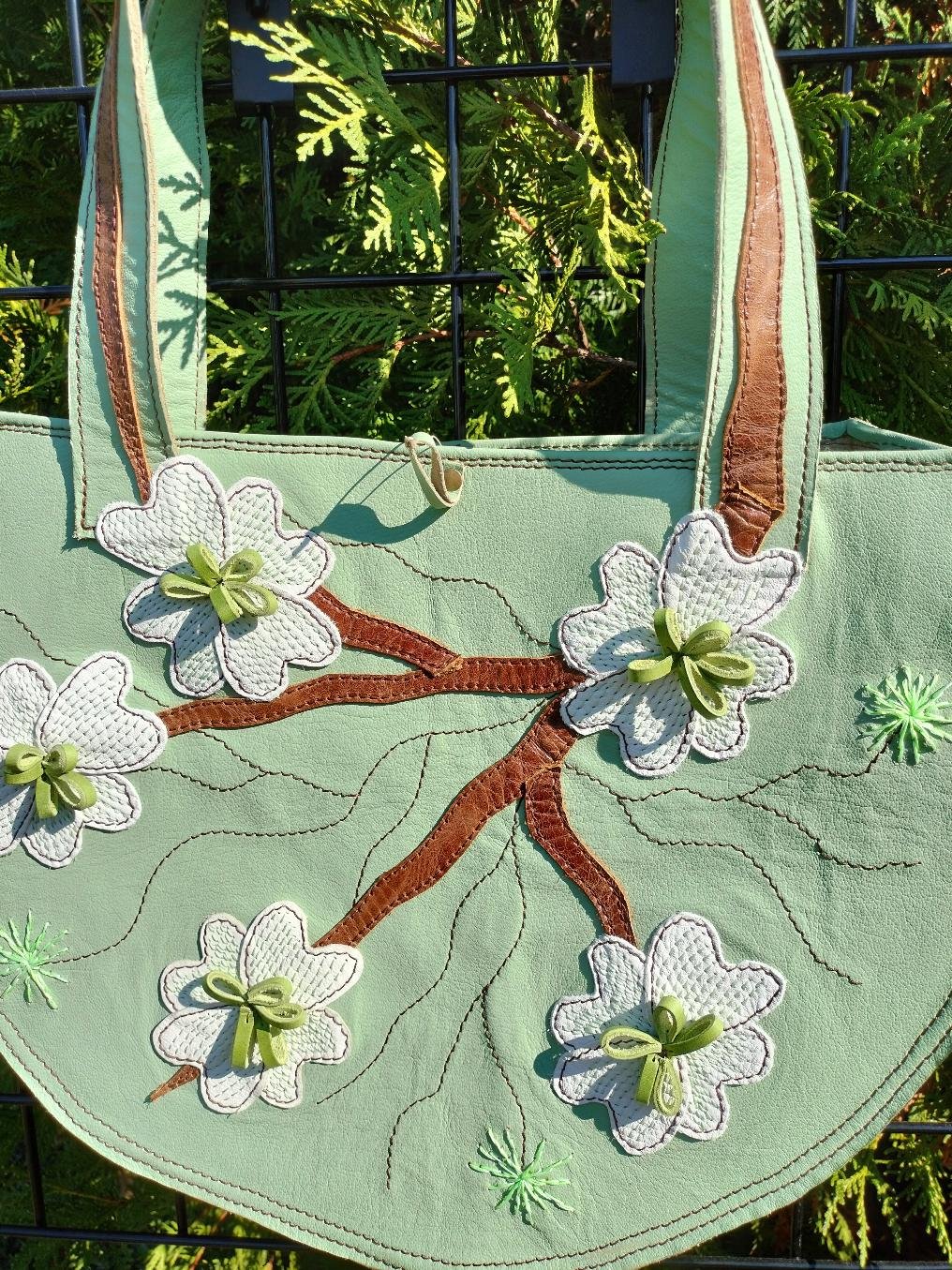 Leather Dogwood Tote Bag