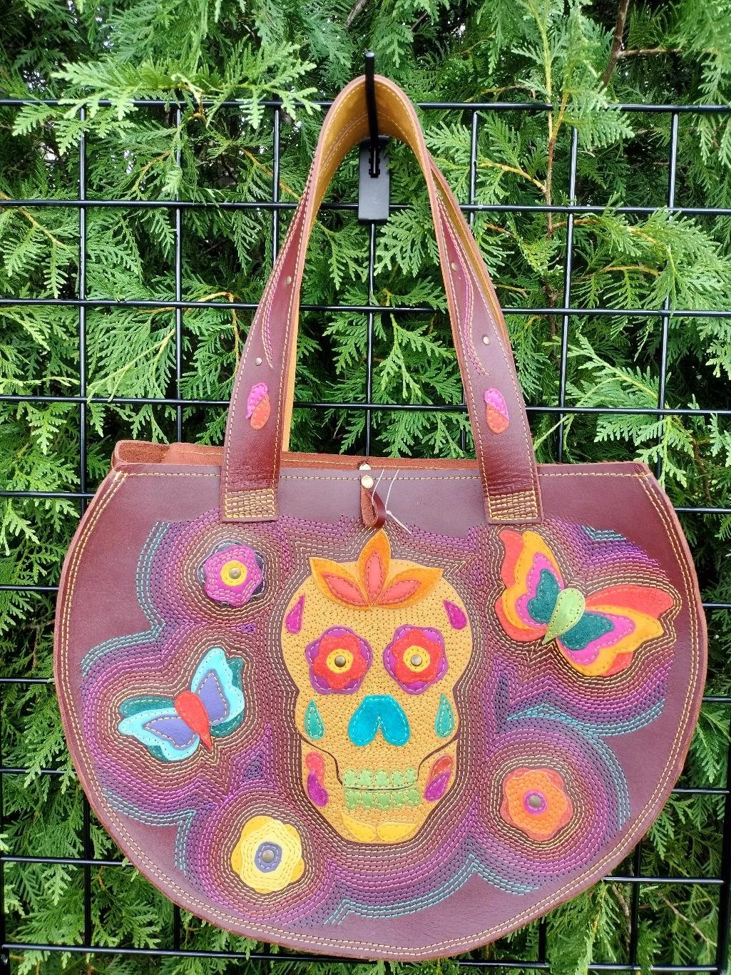 Brown Leather Tote Day of the Dead