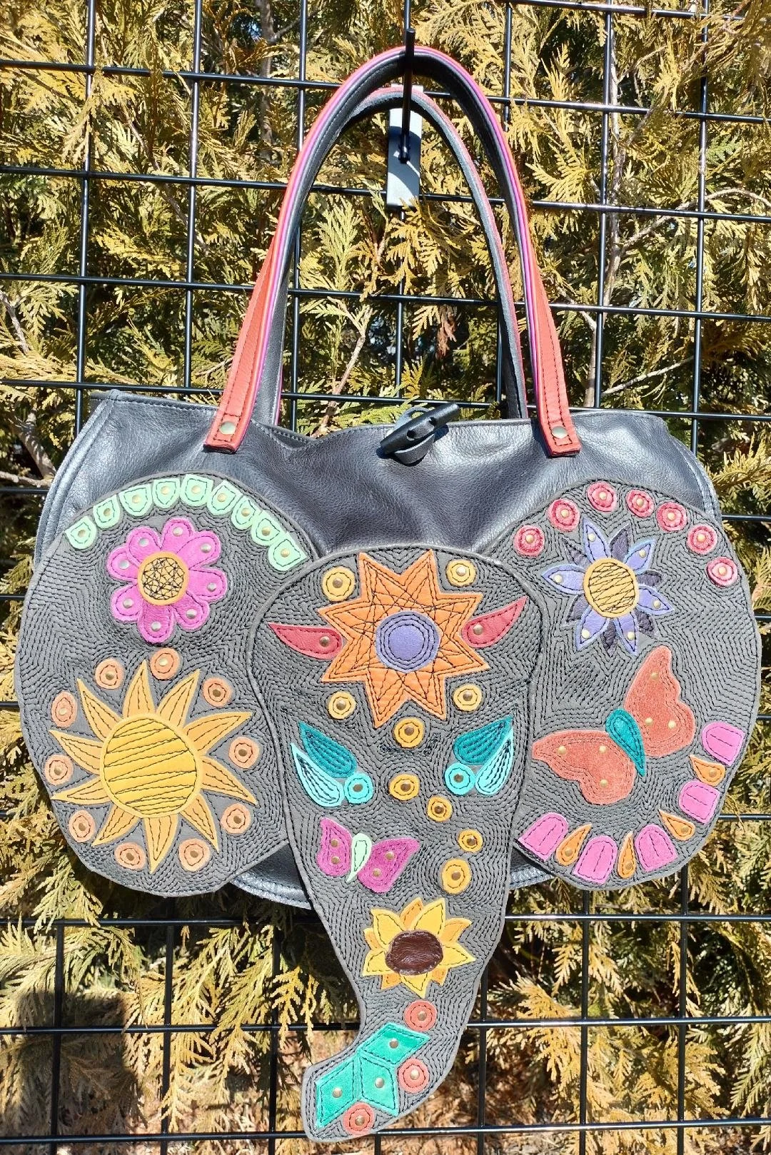 Mandala Inspired Leather Elephant Tote Bag