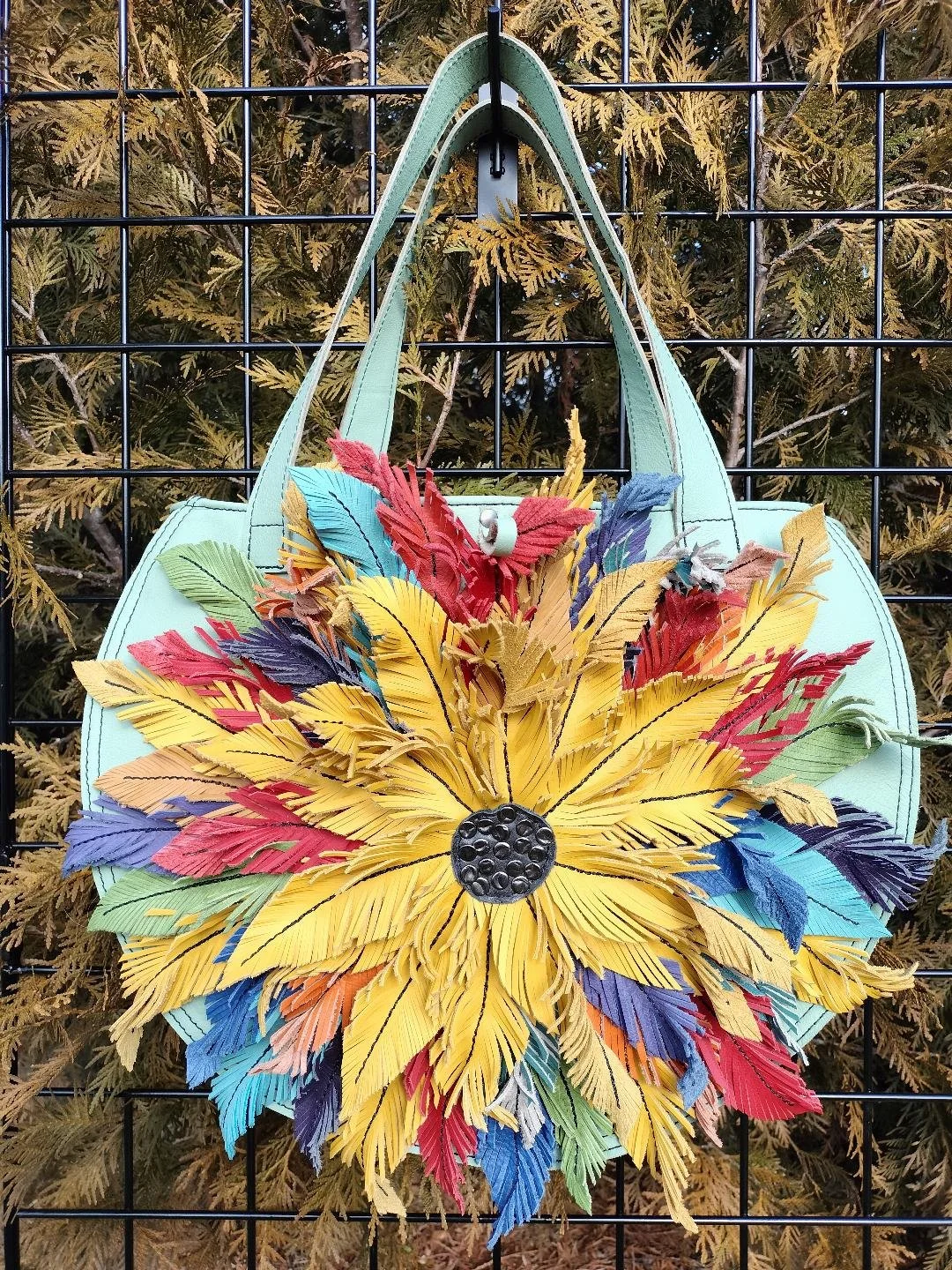 Giant Leather Flower Tote Bag