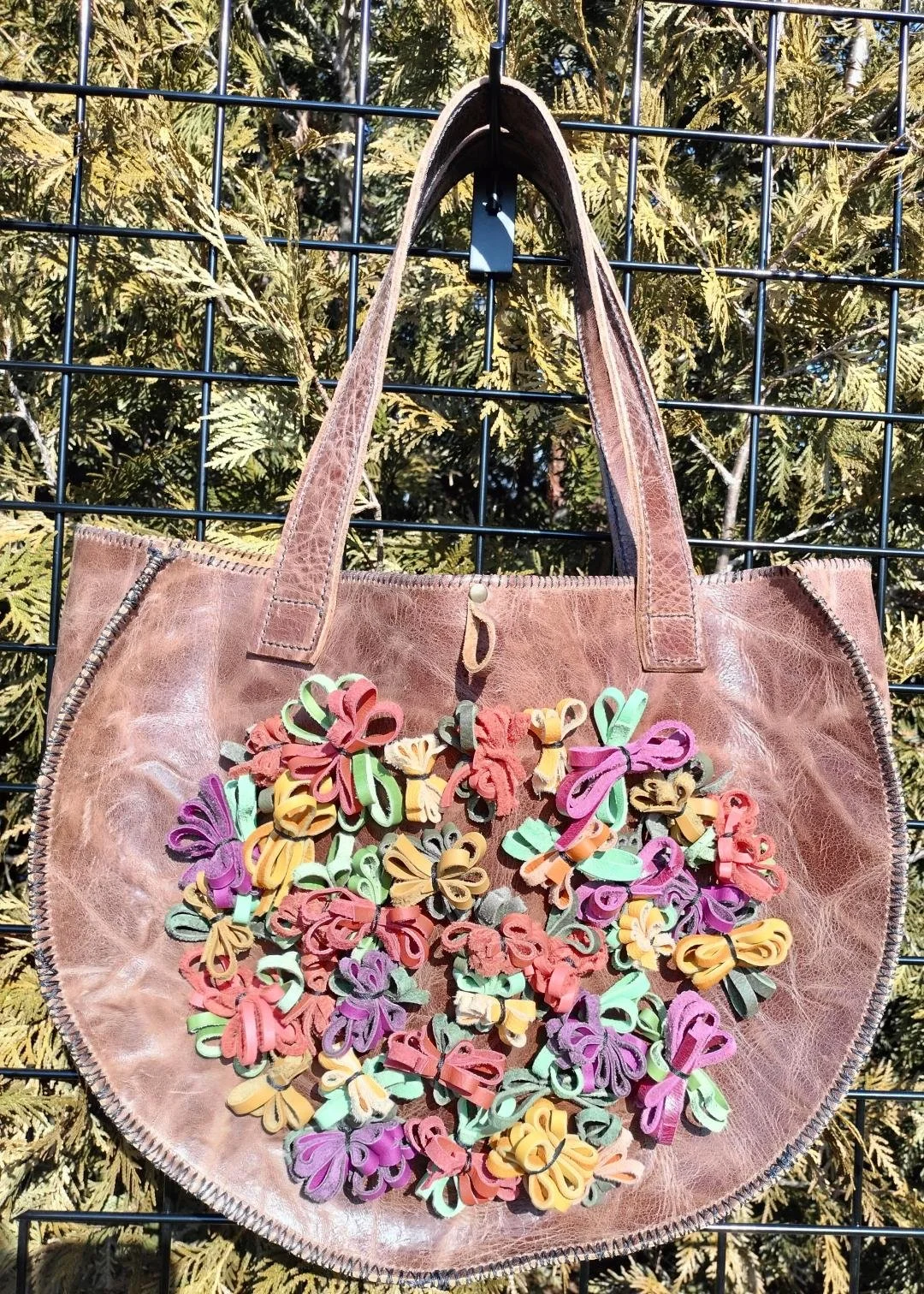 Floral Elegance Handstitched Leather Tote