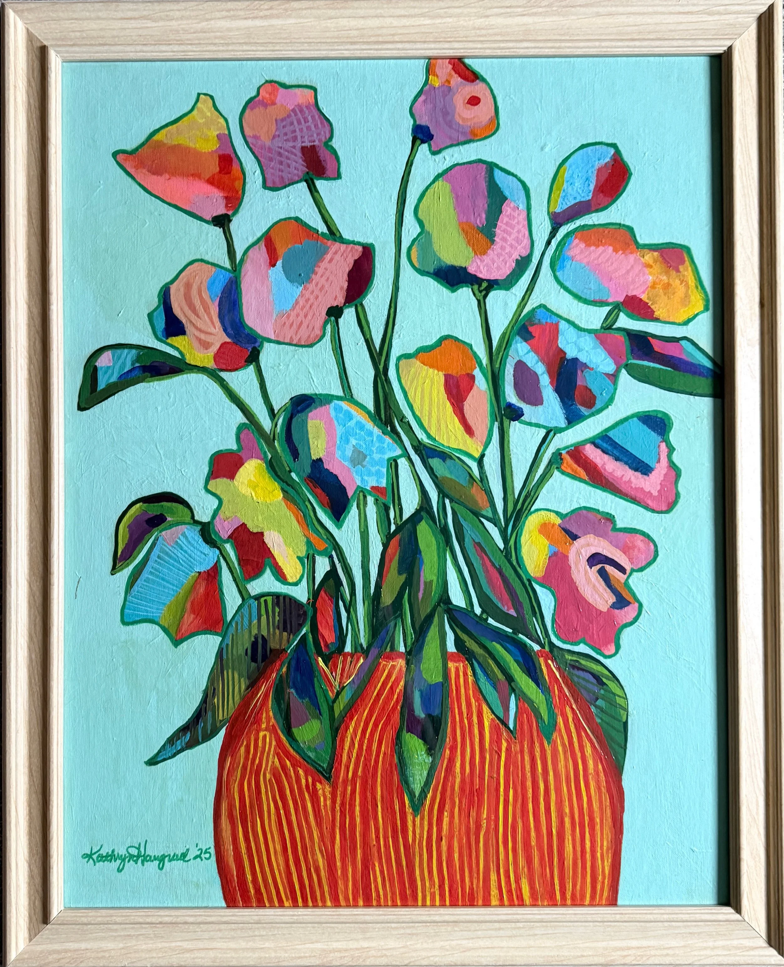 Orange Pot 31 X 25 Framed Acrylic Painting on Panel