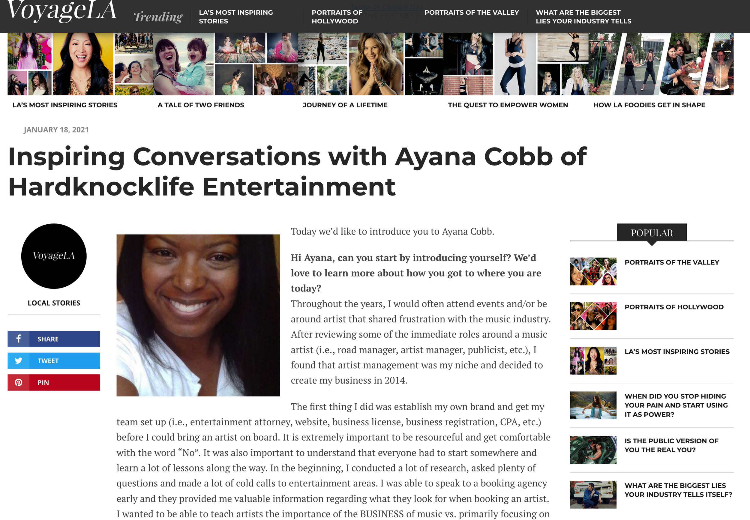 Image of voyagela.com interview with Ayans Cobb from HardKnockLife Entertainment