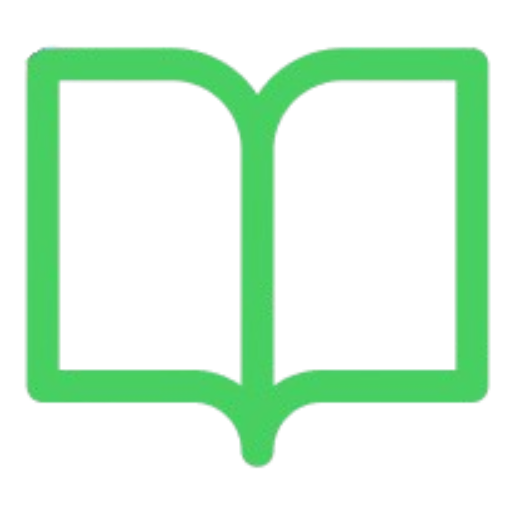 Green open book icon with a simple, minimalistic design.