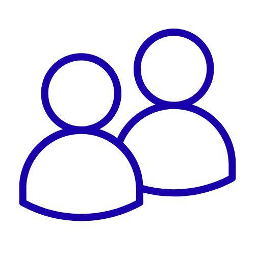 Outline icon of two people, one in front and one behind, representing a group or team.