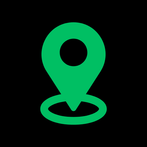 Green location pin icon on a black background.
