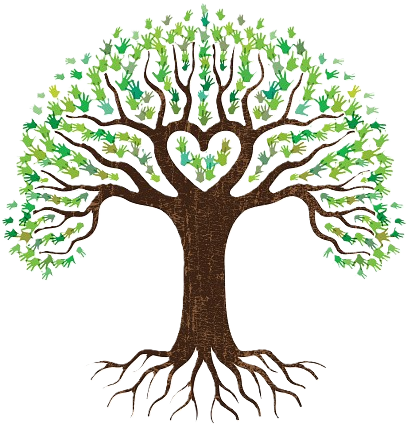 A diagram of a tree with roots, trunk, and green foliage, illustrating its internal structure.