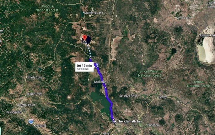 How far is Crater Lake from Klamath Falls