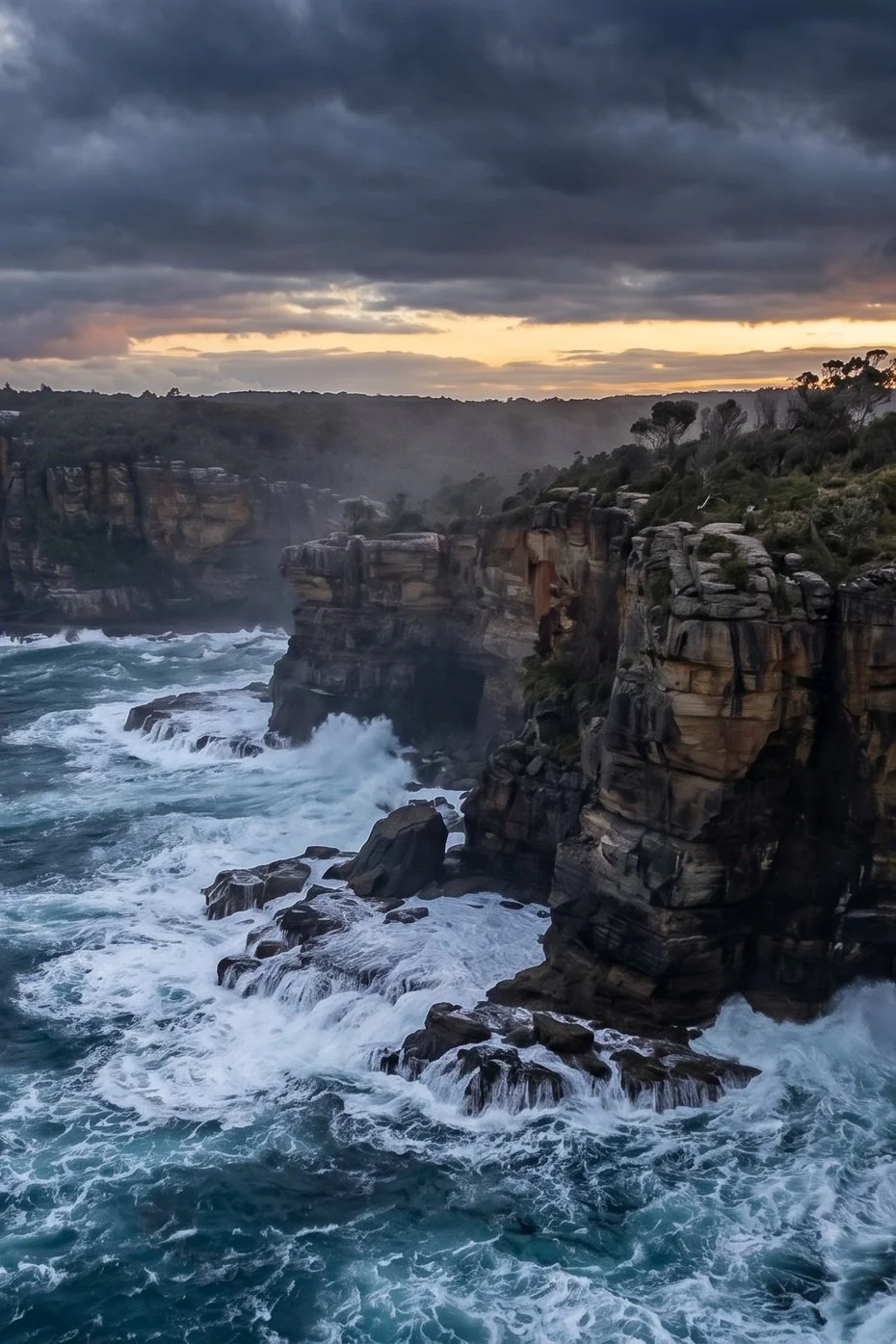 Cliffs and rocky shoreline with waves crashing against the rocks, showing how a drone can track environmental erosion by DeepSky IQ.