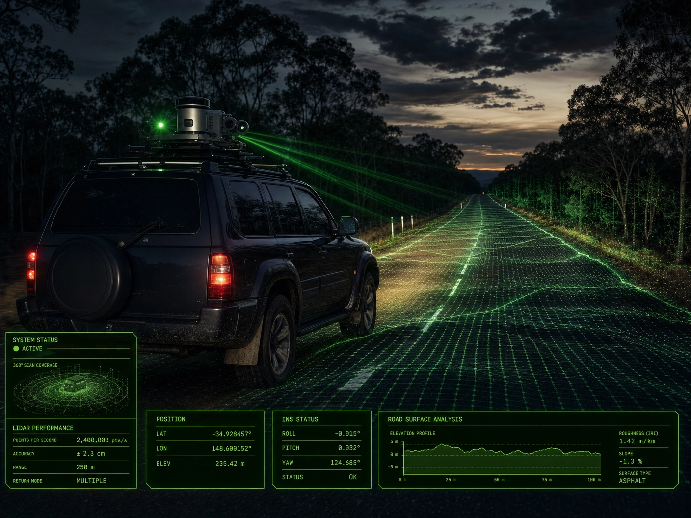 A 4WD with roof mounted Lidar and 360 Camera by DeepSky IQ