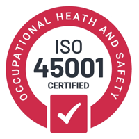 Certification badge for ISO 45001 Occupational Health and Safety Management System
