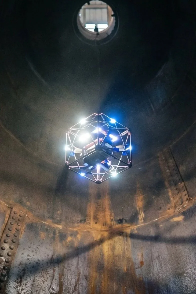 A confined space drone inspection inside a tank or pipeline by DeepSky IQ, detecting rust in a tank, pipe or silo interior.