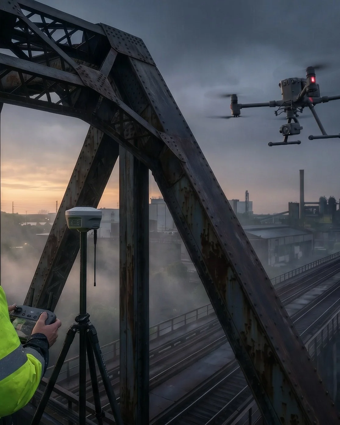 A RTK and drone inspection of railway bridge for defects by Deepsky IQ