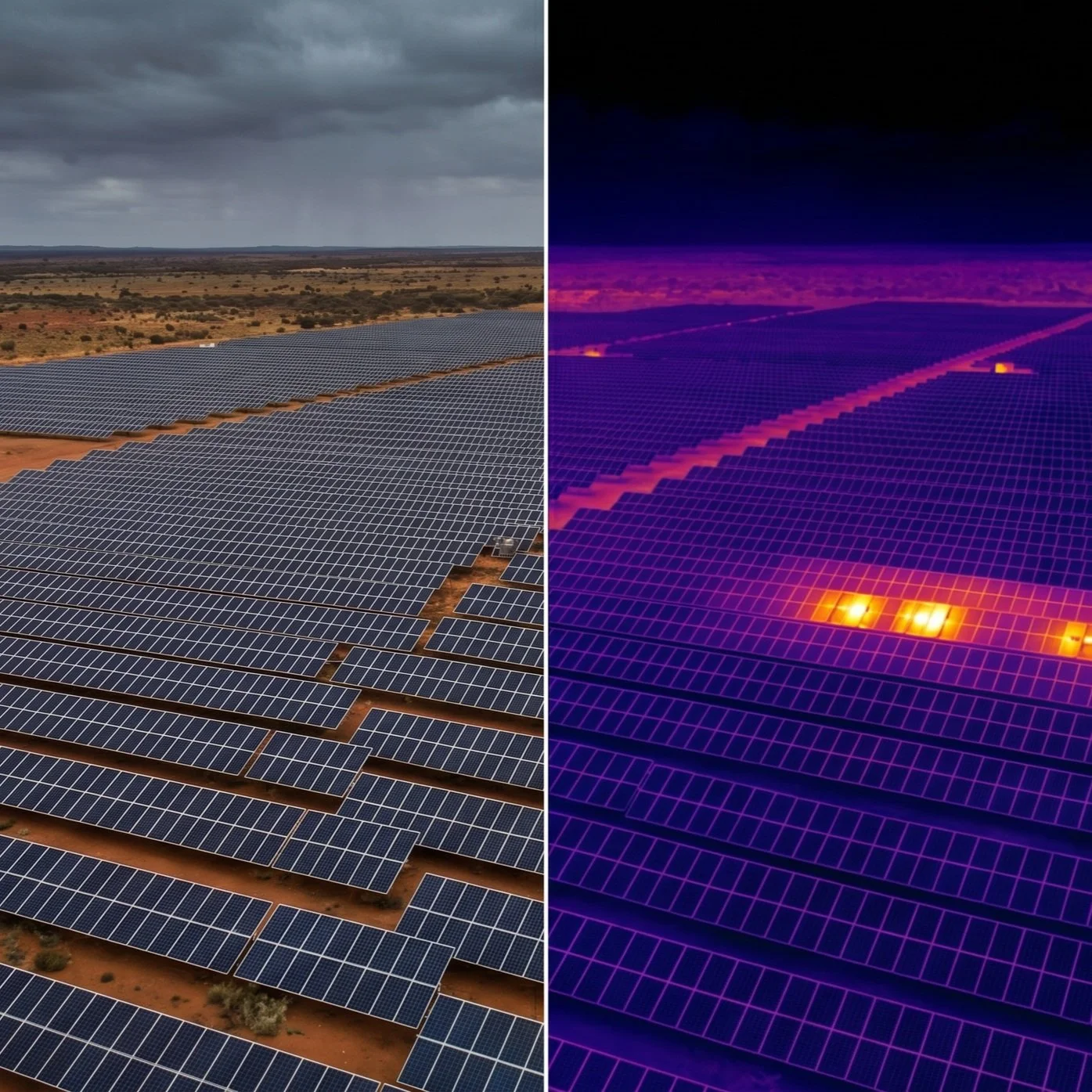 Solar farm inspection using a radiometric thermal drone detecting solar failures and fire risk before the incident occurs by DeepSky IQ