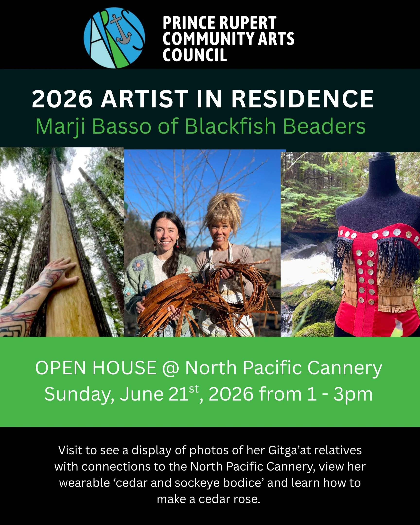 Our short and long term residencies are back at the North Pacific Cannery again this year! 

For our first artist visitor, we're excited to welcome Marji Basso of Blackfish Beaders for our short residency program. a Gitga&rsquo;at Indigenous artist M