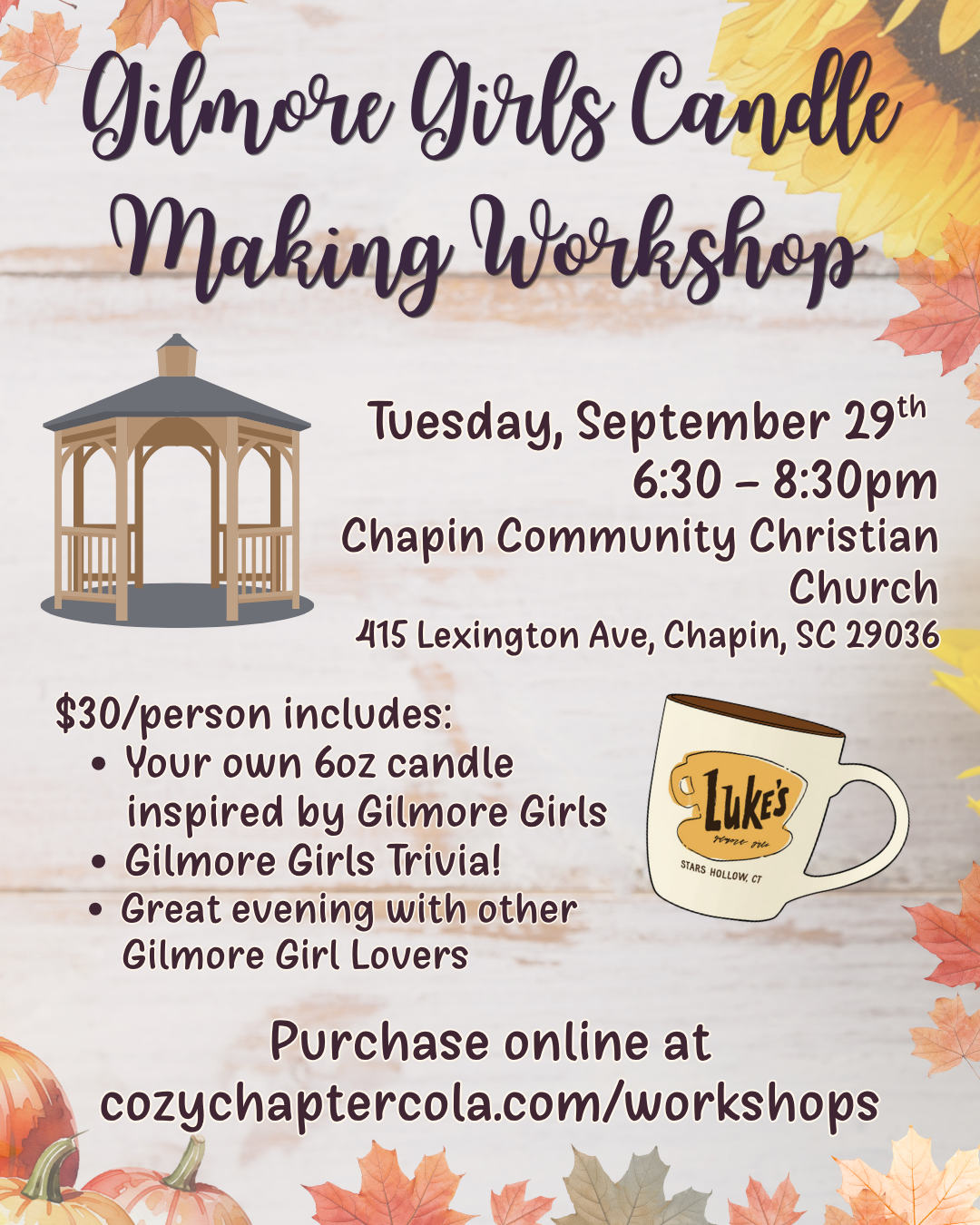 9/29 PRIVATE Gilmore Girls Candle Making Workshop-Chapin