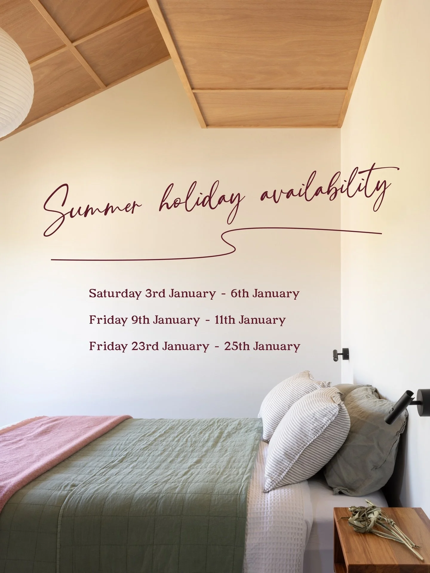 The holidays are filling up at Redwood Cosy but we still have a few nights available for bookings. 

Book direct at https://redwoodcosy.co.nz/book-hanmer-springs