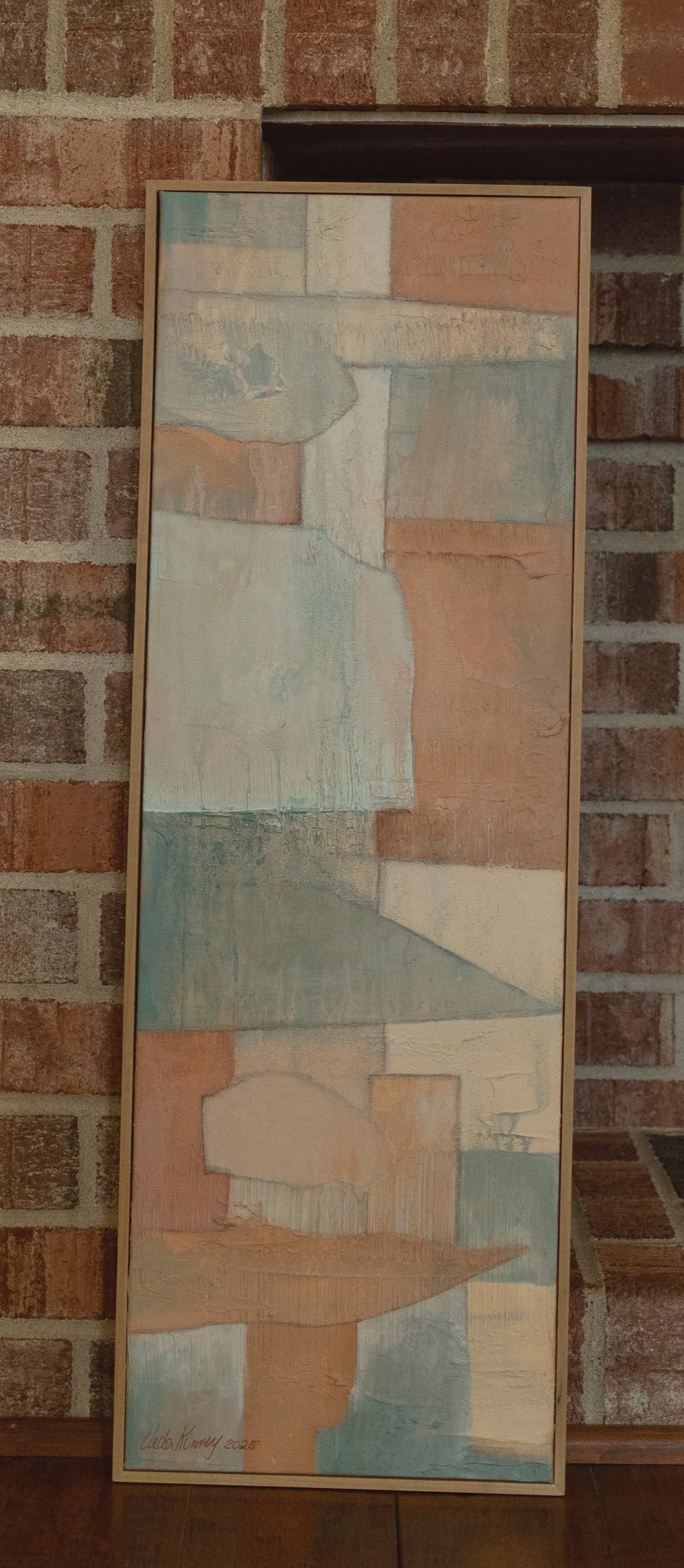 VK-95 Vintage Letters 10 inch x 30 inch Acrylic and Collage Abstract Geometric on Canvas Framed $300.00.jpg