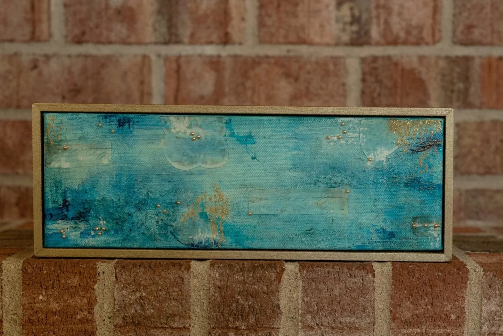 VK-97+Teal+and+Gold+Abstract+4+inch+x+12+inch+Acrylic+and+Collage+on+Canvas+Framed+%24125.00.jpg