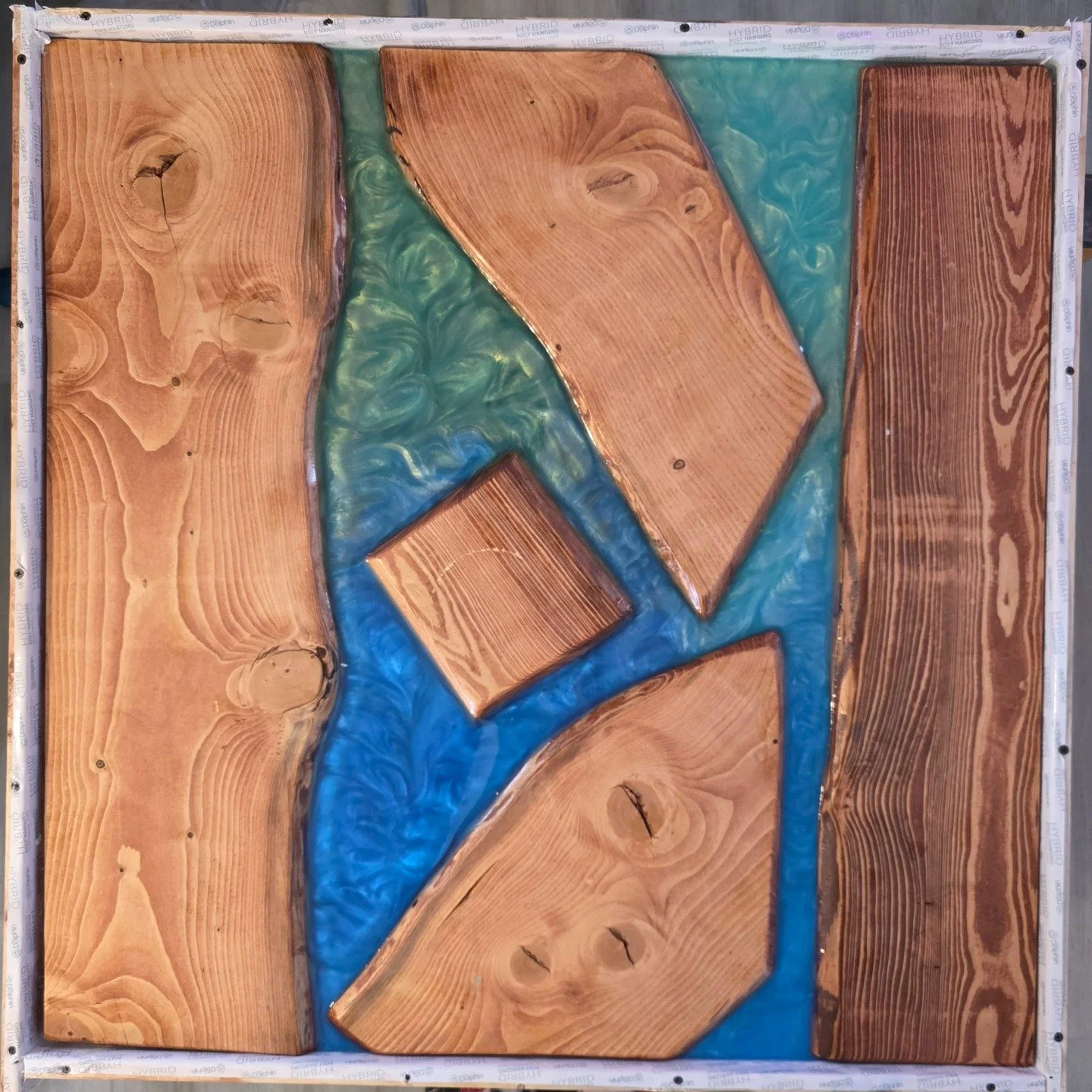 👉 https://www.woodfusioncreationsllc.com/

Poured the colors today and I&rsquo;m loving how they&rsquo;re flowing 💙💚🌊
Next up: a clear pour to lock everything in ✨
Then adding the photos 📸 and other items 🖤
This domino table is really starting 