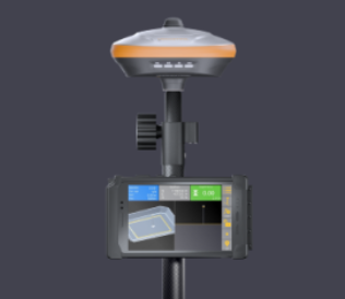 A drone with a camera mounted on a stand, displaying a screen with a drone image and controls.