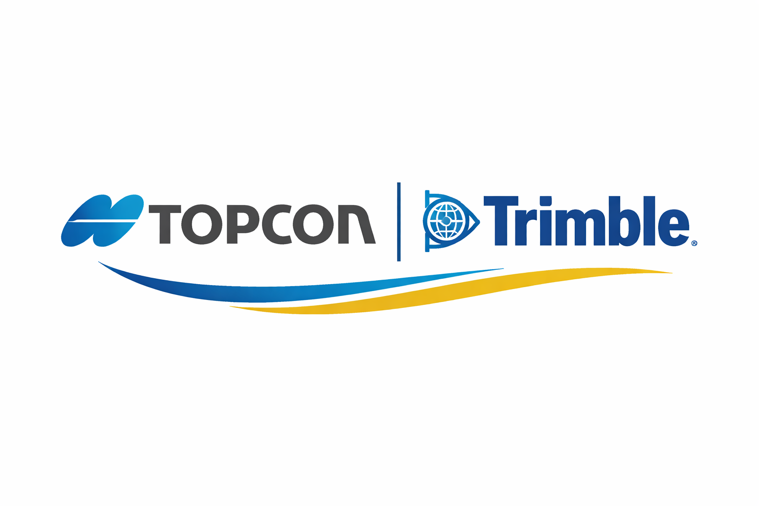 Logo combining Topcon and Trimble brands with blue and yellow swoosh design.