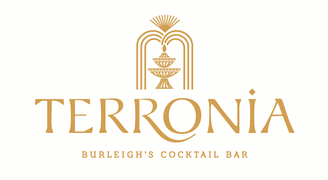 Logo for Terronia Burleigh's Cocktail Bar featuring a stylized fountain and elegant text.