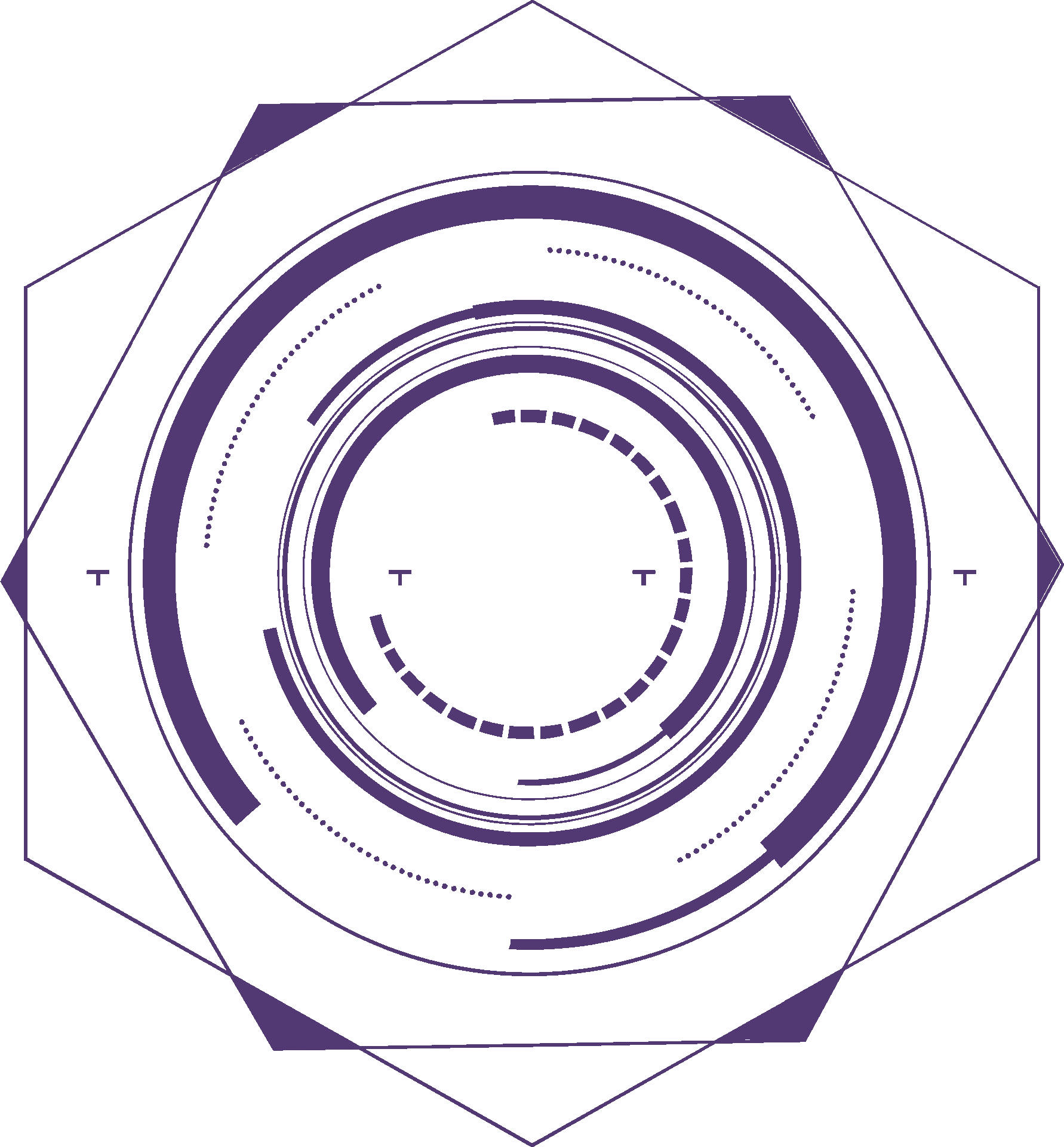 A digital graphic design with purple background and geometric circle and line patterns.