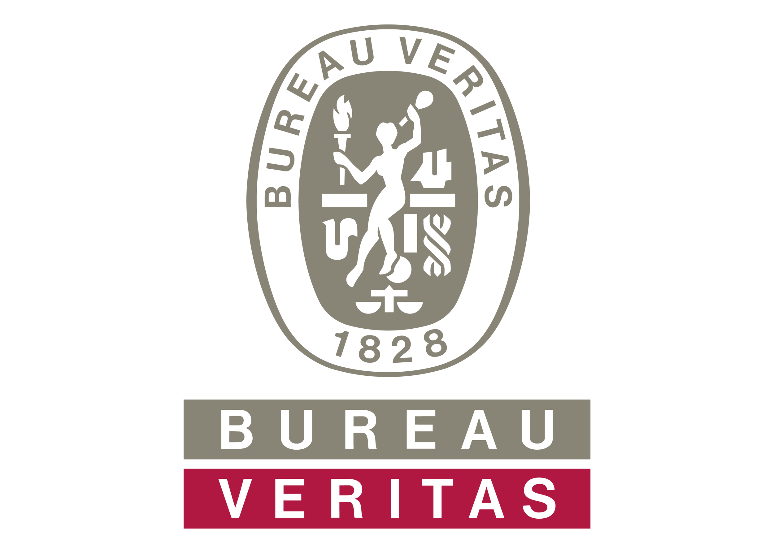 The logo of the Bureau Veritas organization, featuring a central figure holding a torch and a shield, with the words 'BUREAU VERITAS' and the year 1828, and the words 'BUREAU' in a gray box and 'VERITAS' in a red box underneath.