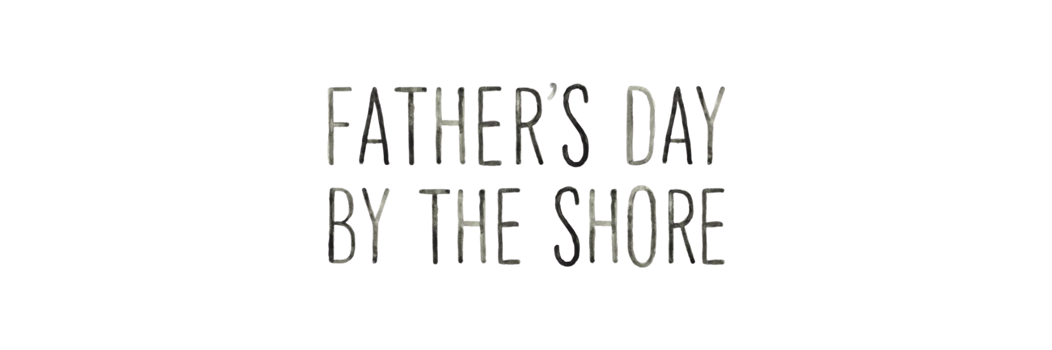 Text that reads "Father's Day by the Shore" with colorful horizontal lines behind the text.