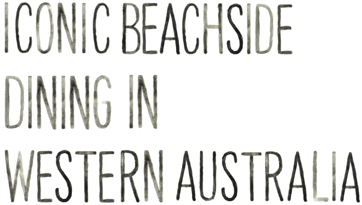 Sign with black and yellow text that reads "ICONC BEACHSIDE DINING WESTERN AUSTRALIA".