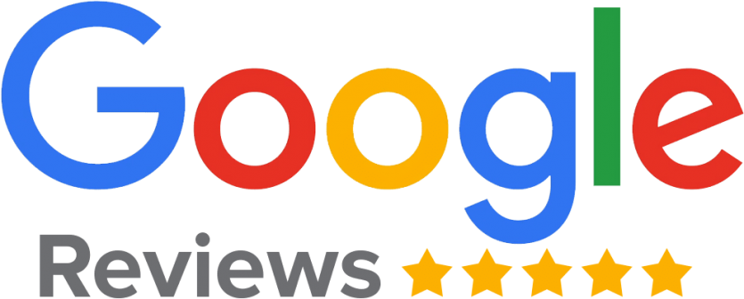 Google logo with additional text and star ratings underneath.