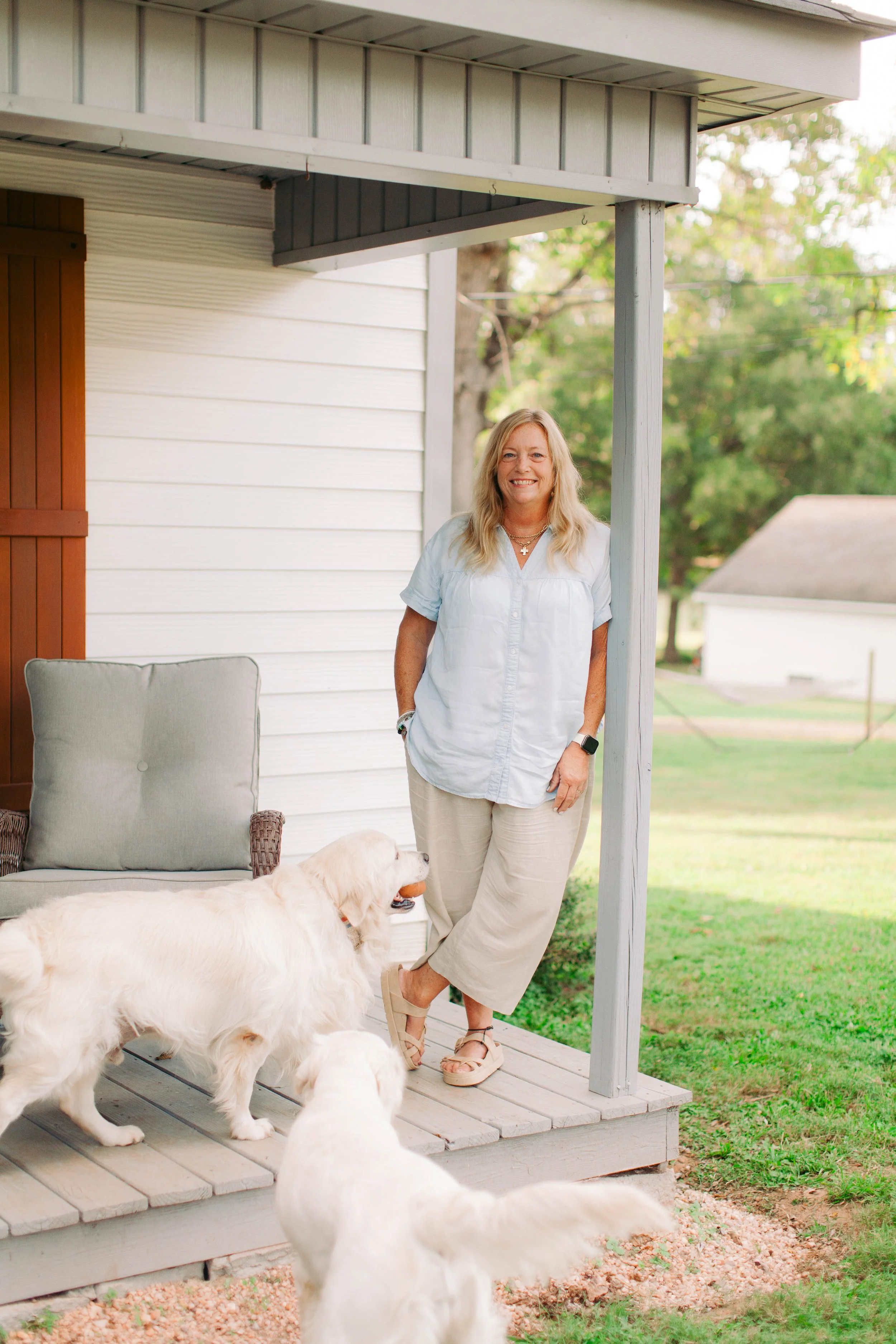 Golden Retriever dam with puppies at our farm near Charlotte, North Carolina