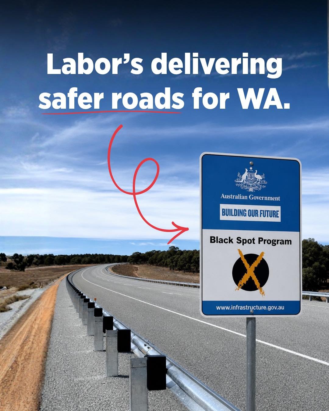 From the city to the bush, safe roads are a basic necessity.

That's why the Albanese Labor Government is delivering almost $14 million for 34 blackspot projects across WA - with 12 in regional communities.

We're getting on with the job of making WA