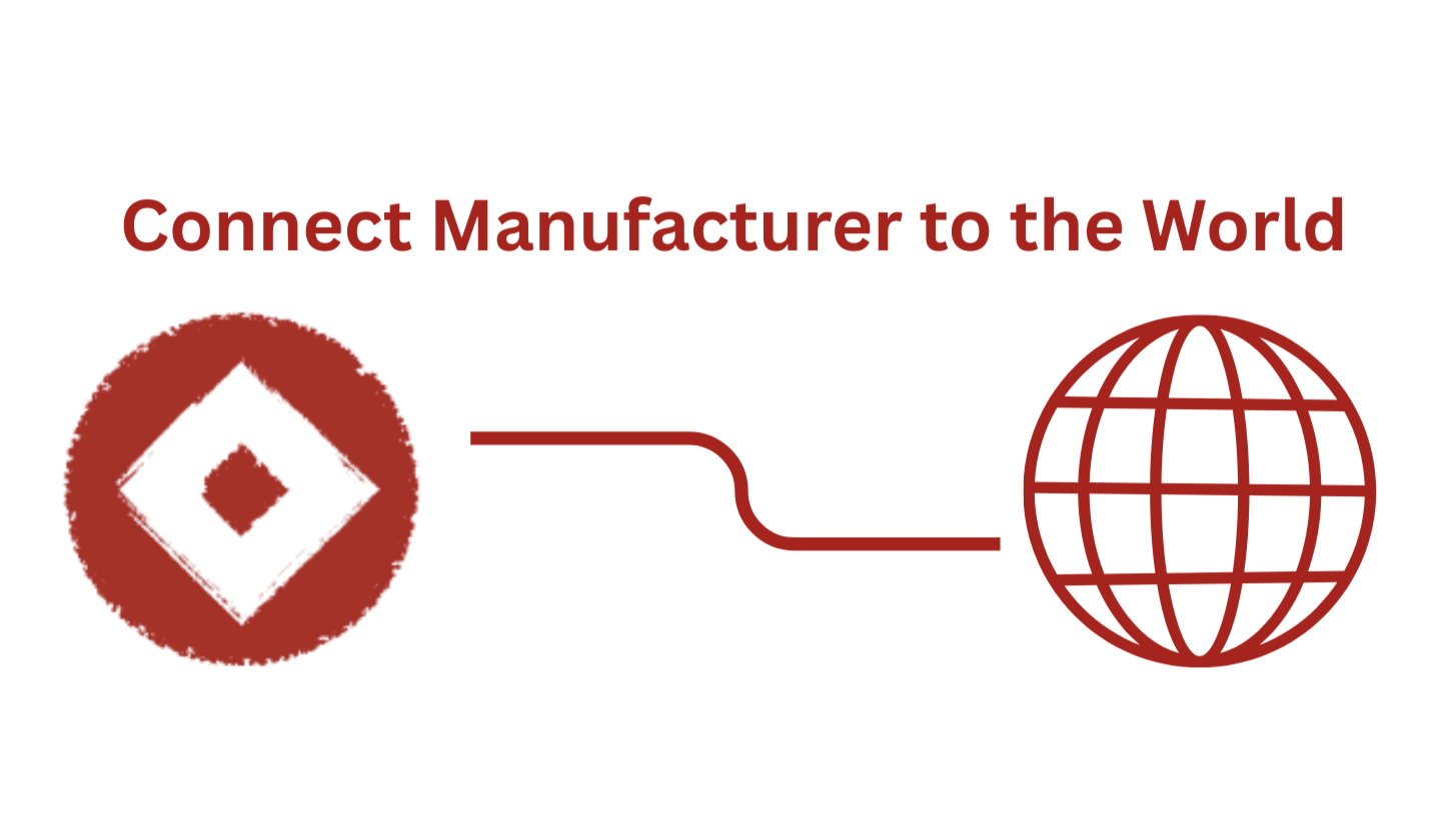 Logo with text 'Connect Manufacturer to the World' and graphic of a diamond-shaped symbol connected to a globe